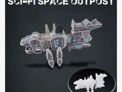 Sci-fi space outpost Low-poly 3D model