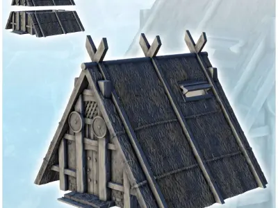 Viking building in thatch and wood with ornaments 7 3D print model