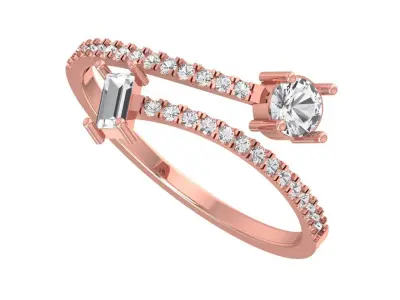Solitaire Women Light Weight Baguette Round Stone Band Ring 3D print model purchase