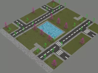 Isometric city map Low-poly 3D model