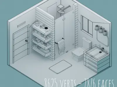 Low-Poly Bathrooms Pack - 5 Bathrooms Low-poly 3D model