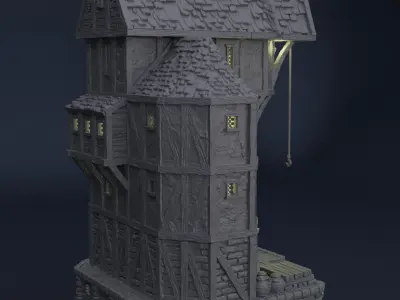 Medieval Seaside Warehouse Tabletop Terrain 28 MM 3D print model