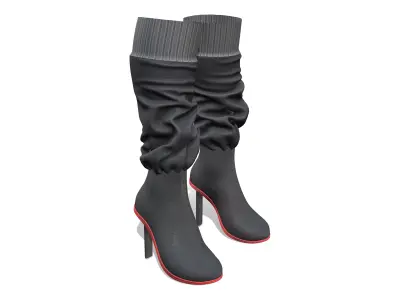 Sci-fi Wrinkled  Midcalf High Heel Boots Low-poly 3D model