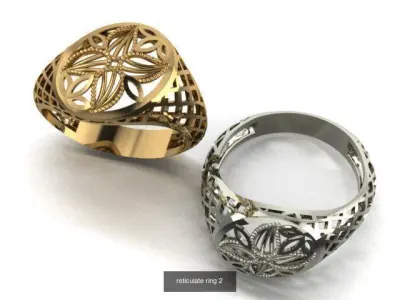 reticulate collection ring in gold and silver 3D Model Pack