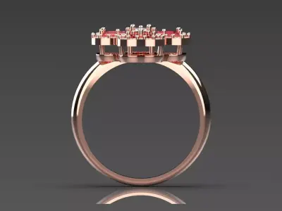 Rose Gold 3dm Ring Flower Design Diamonds and Ruby Model jr00211 3D print model