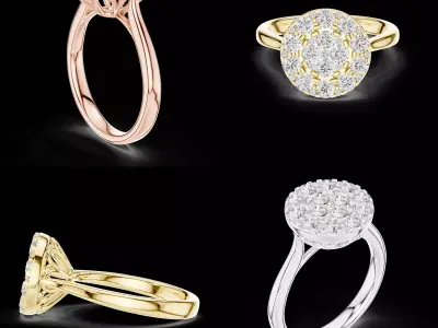 Round Diamond Cluster Halo Ring CAD Model for Jewellery 3D print model