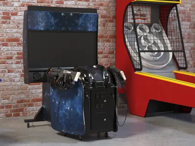  Space Arcade Game Machine Off State Rigged for Cinema 4D 