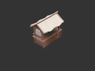 Wooden Market Stall Low-poly 3D model