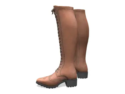 Black Tan Oxford Knee High Laced Boots Low-poly 3D model