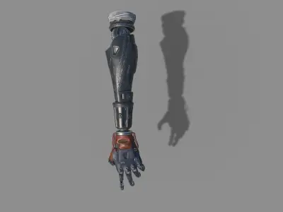 mechanical arm robot hand with leather cable and carvings 3D model