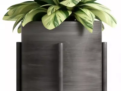 Modern Plant Stands 3D Tall Metal Pedestal Pots Greenery Low-poly 3D model