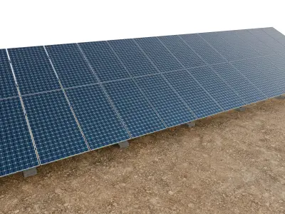 Lowpoly Ground Mounted Solar Panels-13 Rows of PV Modules Low-poly 3D model