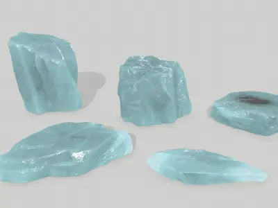 Ice Set aquamarine crystal Low-poly 3D model