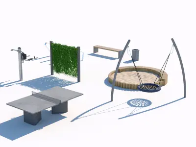 Modern outdoor furniture and playground set 3D model