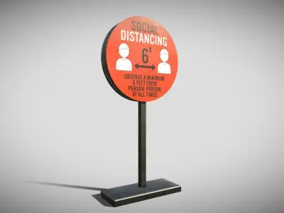 Social Distancing Signage Low-poly 3D model