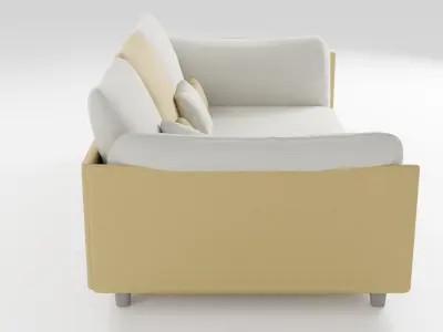 The sofa in a modern style is made of light-colored fabric 3D model