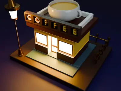 lowpoly 3d Isometric Coffee shop for environment  3D model
