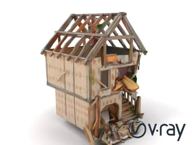 Abandoned Homestead Ruins Architectural model pack Low-poly 3D model