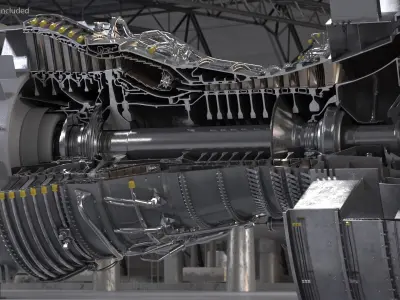  Turbofan Aircraft Engine Sectioned 