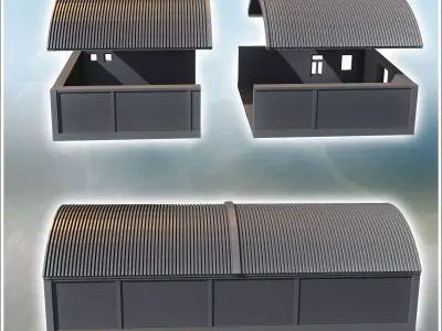 Storage hangar with curved roof and multiple windows 4 - Modern  3D print model