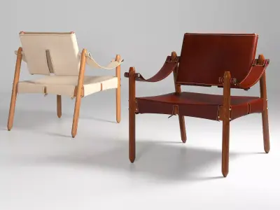 Veranda leather and wood chair 3D model