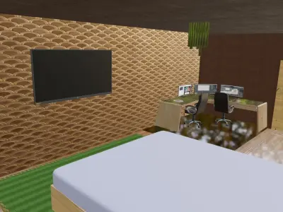 Bedroom room with bed and desk 3D model purchase