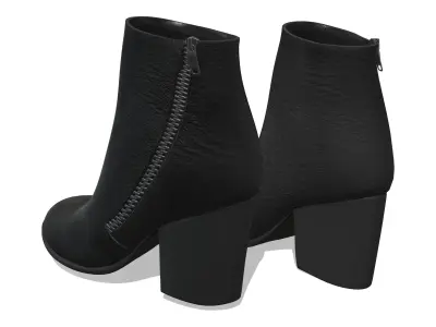 Black Leather Side Zipped Ankle Boots Low-poly 3D model