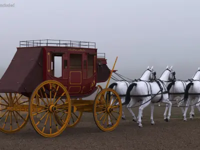  Four Horses with Stagecoach 