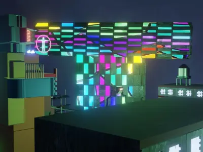 Cyberpunk city  Low-poly 3D model