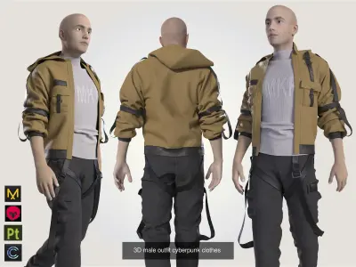 3D male outfit cyberpunk techwear streetwear futuristic scifi 3D Model Pack