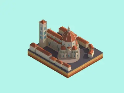 Cartoon Lowpoly Florence Cathedral Landmark Low-poly 3D model