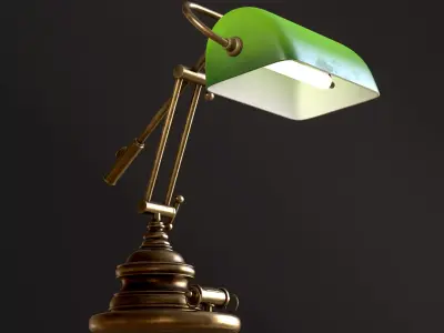 Classic Green Table Banker Lamp  Low-poly 3D model