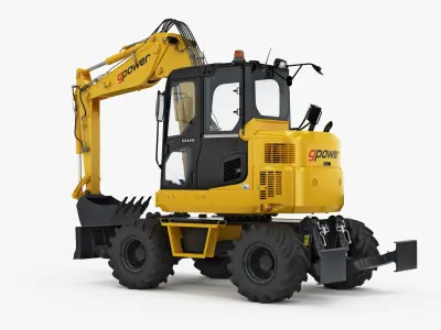 Wheeled Mini Excavator 3D model