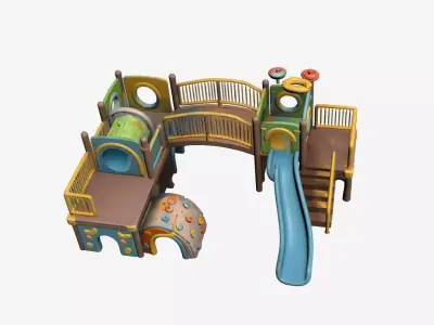Train Style Kids Playground Outdoor Play Structure 01 3D model