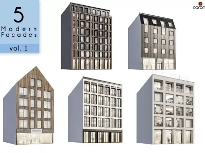 Vol 1 Modern Facades collection - 5 buildings 3D Model Pack