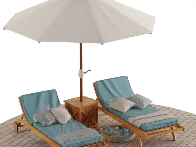 Beach lounge outdoor set 5 3D model