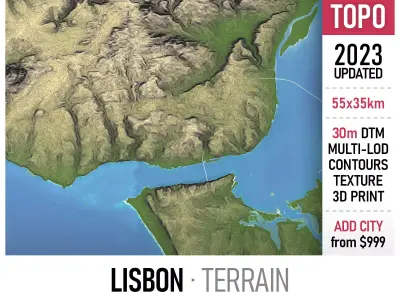 Lisbon - 3D Terrain Model Low-poly 3D model