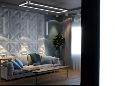 Interer living room with walls and furniture Free 3D model