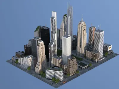 Skyscraper City Low-poly 3D model