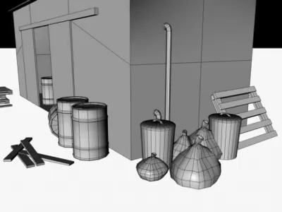 Low poly warehouse wooden shed 3D model