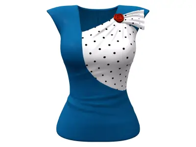 Asymmetric Neckline Cap Sleeve Vintage Polka Dot Blouse Low-poly 3D model