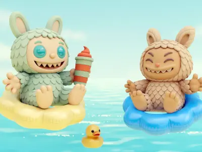 Labubu Beach Set Characters QUQU SISI Pop Mart Printable 3D print model