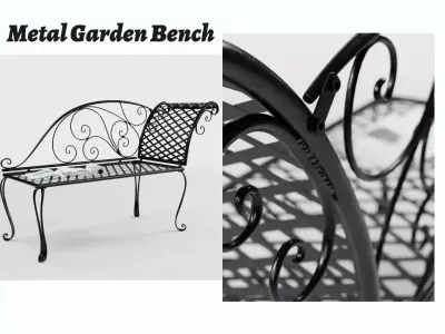 Exterior Metal Garden Bench  Low-poly 3D model
