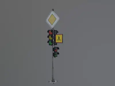 Urban Old Traffic Light Low-poly 3D model
