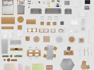 2d furniture floorplan top view PSD 3D model render realistic 3D model