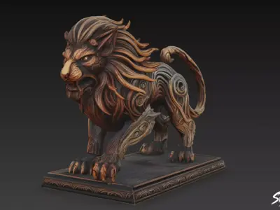 Lion Statue V35 Low-poly 3D model