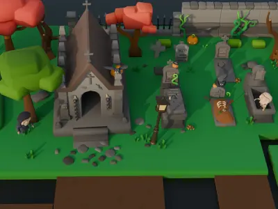 Cute Graveyard Low-poly 3D model