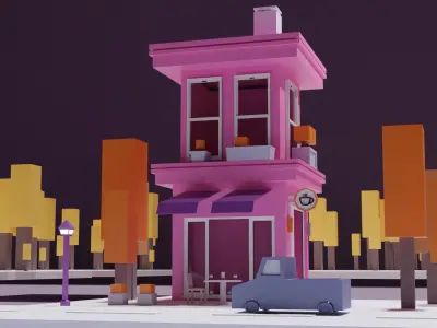 Low Poly Mini Cafe Free 3D model