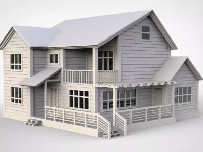 Wooden House Low-poly 3D model 14