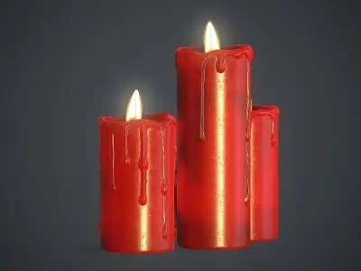 Red Candles PBR Game Ready Low-poly 3D model